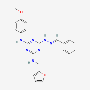molecular formula C22H21N7O2 B3861543 N2-[(FURAN-2-YL)METHYL]-N4-(4-METHOXYPHENYL)-6-[(2E)-2-(PHENYLMETHYLIDENE)HYDRAZIN-1-YL]-1,3,5-TRIAZINE-2,4-DIAMINE 