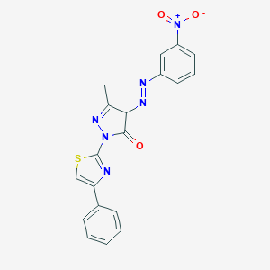 4-({3-nitrophenyl}diazenyl)-5-methyl-2-(4-phenyl-1,3-thiazol-2-yl)-2,4-dihydro-3H-pyrazol-3-one
