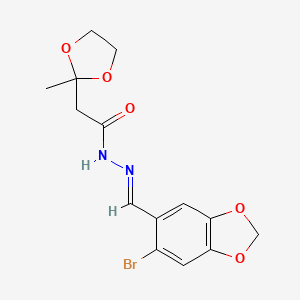 molecular formula C14H15BrN2O5 B3861575 N'-[(E)-(6-bromo-1,3-benzodioxol-5-yl)methylidene]-2-(2-methyl-1,3-dioxolan-2-yl)acetohydrazide 