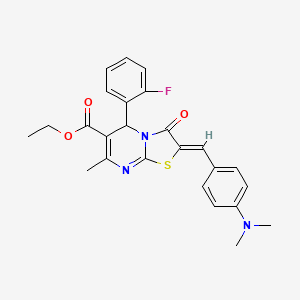 molecular formula C25H24FN3O3S B3861642 ethyl (2Z)-2-[4-(dimethylamino)benzylidene]-5-(2-fluorophenyl)-7-methyl-3-oxo-2,3-dihydro-5H-[1,3]thiazolo[3,2-a]pyrimidine-6-carboxylate 