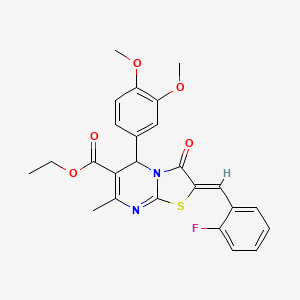 molecular formula C25H23FN2O5S B3861815 ethyl (2Z)-5-(3,4-dimethoxyphenyl)-2-(2-fluorobenzylidene)-7-methyl-3-oxo-2,3-dihydro-5H-[1,3]thiazolo[3,2-a]pyrimidine-6-carboxylate 