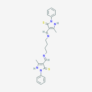 molecular formula C26H28N6S2 B386192 3-methyl-4-{[(4-{[(3-methyl-1-phenyl-5-sulfanyl-1H-pyrazol-4-yl)methylene]amino}butyl)imino]methyl}-1-phenyl-1H-pyrazole-5-thiol 