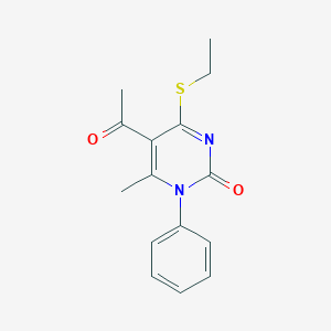 molecular formula C15H16N2O2S B386198 5-acetyl-4-(ethylsulfanyl)-6-methyl-1-phenyl-2(1H)-pyrimidinone 