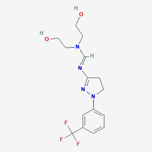 molecular formula C15H19F3N4O2 B386228 N,N-bis(2-hydroxyethyl)-N'-{1-[3-(trifluoromethyl)phenyl]-4,5-dihydro-1H-pyrazol-3-yl}imidoformamide 