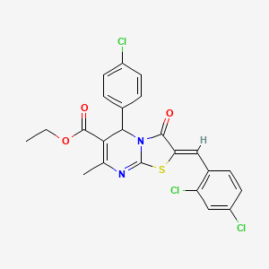 molecular formula C23H17Cl3N2O3S B3862485 ethyl (2Z)-5-(4-chlorophenyl)-2-[(2,4-dichlorophenyl)methylidene]-7-methyl-3-oxo-5H-[1,3]thiazolo[3,2-a]pyrimidine-6-carboxylate 