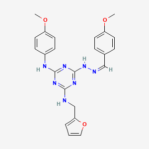 molecular formula C23H23N7O3 B3862874 6-N-(furan-2-ylmethyl)-4-N-(4-methoxyphenyl)-2-N-[(Z)-(4-methoxyphenyl)methylideneamino]-1,3,5-triazine-2,4,6-triamine 
