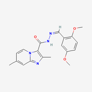 molecular formula C19H20N4O3 B3862882 N-[(2,5-DIMETHOXYPHENYL)METHYLIDENEAMINO]-4,8-DIMETHYL-1,7-DIAZABICYCLO[4.3.0]NONA-2,4,6,8-TETRAENE-9-CARBOXAMIDE CAS No. 5539-81-1