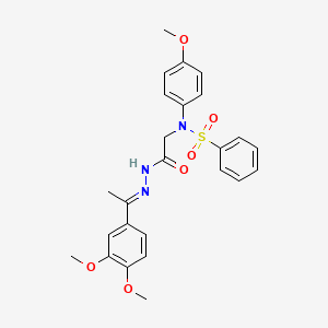 molecular formula C25H27N3O6S B3863238 N-({N'-[(1E)-1-(3,4-DIMETHOXYPHENYL)ETHYLIDENE]HYDRAZINECARBONYL}METHYL)-N-(4-METHOXYPHENYL)BENZENESULFONAMIDE 