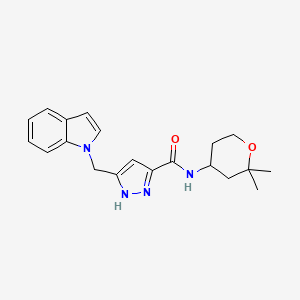 molecular formula C20H24N4O2 B3863810 N-(2,2-dimethyloxan-4-yl)-5-(indol-1-ylmethyl)-1H-pyrazole-3-carboxamide 
