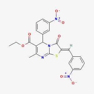 molecular formula C23H18N4O7S B3863863 ETHYL (8Z)-4-METHYL-2-(3-NITROPHENYL)-8-[(3-NITROPHENYL)METHYLIDENE]-9-OXO-7-THIA-1,5-DIAZABICYCLO[4.3.0]NONA-3,5-DIENE-3-CARBOXYLATE CAS No. 5545-24-4