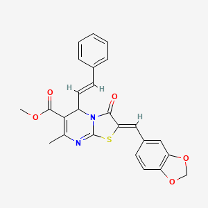 molecular formula C25H20N2O5S B3863977 methyl (2Z)-2-(1,3-benzodioxol-5-ylmethylidene)-7-methyl-3-oxo-5-[(E)-2-phenylethenyl]-5H-[1,3]thiazolo[3,2-a]pyrimidine-6-carboxylate 