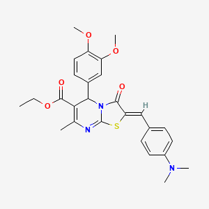 molecular formula C27H29N3O5S B3864198 ETHYL 5-(3,4-DIMETHOXYPHENYL)-2-{[4-(DIMETHYLAMINO)PHENYL]METHYLENE}-7-METHYL-3-OXO-5H-[1,3]THIAZOLO[3,2-A]PYRIMIDINE-6(3H)-CARBOXYLATE 