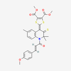 molecular formula C29H27NO6S3 B3864750 DIMETHYL 2-[1-[3-(4-METHOXYPHENYL)ACRYLOYL]-2,2,6-TRIMETHYL-3-THIOXO-2,3-DIHYDRO-4(1H)-QUINOLINYLIDEN]-1,3-DITHIOLE-4,5-DICARBOXYLATE 