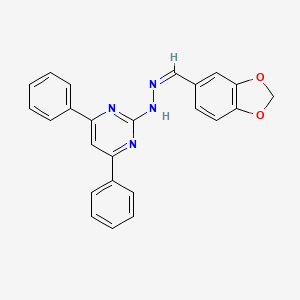 molecular formula C24H18N4O2 B3864935 N-[(Z)-1,3-benzodioxol-5-ylmethylideneamino]-4,6-diphenylpyrimidin-2-amine 
