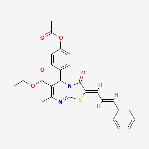 molecular formula C27H24N2O5S B3865623 ethyl (2Z)-5-(4-acetyloxyphenyl)-7-methyl-3-oxo-2-[(E)-3-phenylprop-2-enylidene]-5H-[1,3]thiazolo[3,2-a]pyrimidine-6-carboxylate 