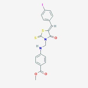 molecular formula C19H15IN2O3S2 B386626 Methyl 4-({[5-(4-iodobenzylidene)-4-oxo-2-thioxo-1,3-thiazolidin-3-yl]methyl}amino)benzoate 