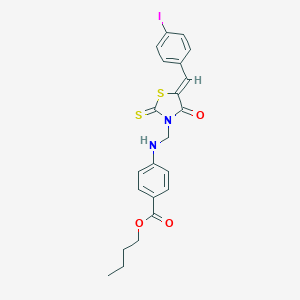molecular formula C22H21IN2O3S2 B386658 Butyl 4-({[5-(4-iodobenzylidene)-4-oxo-2-thioxo-1,3-thiazolidin-3-yl]methyl}amino)benzoate 