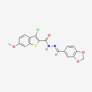 molecular formula C18H13ClN2O4S B3867147 N'-(1,3-BENZODIOXOL-5-YLMETHYLENE)-3-CL-6-MEO-1-BENZOTHIOPHENE-2-CARBOHYDRAZIDE 