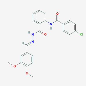 molecular formula C23H20ClN3O4 B386722 4-CHLORO-N-(2-{N'-[(E)-(3,4-DIMETHOXYPHENYL)METHYLIDENE]HYDRAZINECARBONYL}PHENYL)BENZAMIDE 