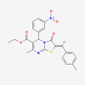 molecular formula C24H21N3O5S B3867552 ethyl (2Z)-7-methyl-2-(4-methylbenzylidene)-5-(3-nitrophenyl)-3-oxo-2,3-dihydro-5H-[1,3]thiazolo[3,2-a]pyrimidine-6-carboxylate 