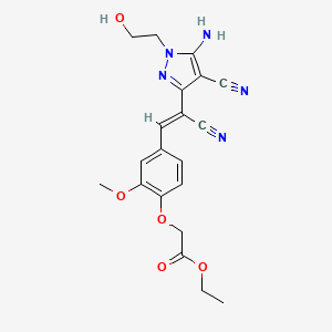 molecular formula C20H21N5O5 B3868719 ETHYL 2-(4-{(Z)-2-[5-AMINO-4-CYANO-1-(2-HYDROXYETHYL)-1H-PYRAZOL-3-YL]-2-CYANO-1-ETHENYL}-2-METHOXYPHENOXY)ACETATE 