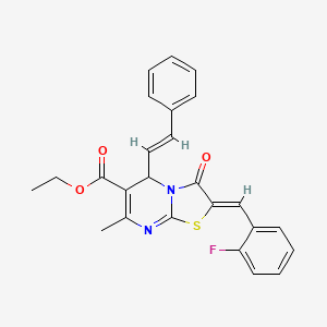 molecular formula C25H21FN2O3S B3869063 ETHYL (2Z)-2-[(2-FLUOROPHENYL)METHYLIDENE]-7-METHYL-3-OXO-5-[(1E)-2-PHENYLETHENYL]-2H,3H,5H-[1,3]THIAZOLO[3,2-A]PYRIMIDINE-6-CARBOXYLATE 