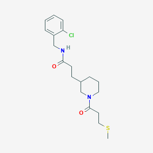 molecular formula C19H27ClN2O2S B3869393 N-(2-chlorobenzyl)-3-{1-[3-(methylthio)propanoyl]-3-piperidinyl}propanamide 