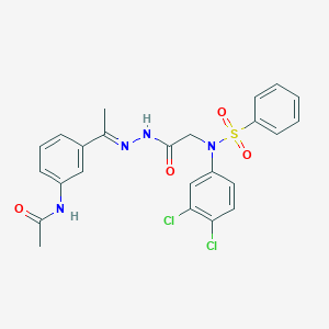 molecular formula C24H22Cl2N4O4S B386948 N-[3-(N-{[3,4-dichloro(phenylsulfonyl)anilino]acetyl}ethanehydrazonoyl)phenyl]acetamide 