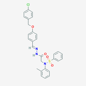 molecular formula C29H26ClN3O4S B386956 N-({N'-[(E)-{4-[(4-CHLOROPHENYL)METHOXY]PHENYL}METHYLIDENE]HYDRAZINECARBONYL}METHYL)-N-(2-METHYLPHENYL)BENZENESULFONAMIDE 