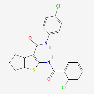 molecular formula C21H16Cl2N2O2S B3869790 N-(4-chlorophenyl)-2-{[(2-chlorophenyl)carbonyl]amino}-5,6-dihydro-4H-cyclopenta[b]thiophene-3-carboxamide CAS No. 5580-35-8