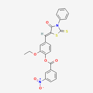 molecular formula C25H18N2O6S2 B3870004 2-Ethoxy-4-{[(5Z)-4-oxo-3-phenyl-2-sulfanylidene-1,3-thiazolidin-5-ylidene]methyl}phenyl 3-nitrobenzoate 