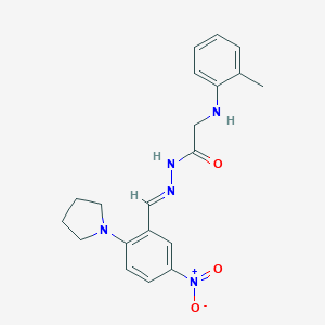 molecular formula C20H23N5O3 B387014 N'-[5-nitro-2-(1-pyrrolidinyl)benzylidene]-2-(2-toluidino)acetohydrazide 