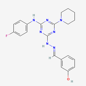 molecular formula C21H22FN7O B3870978 3-hydroxybenzaldehyde [4-[(4-fluorophenyl)amino]-6-(1-piperidinyl)-1,3,5-triazin-2-yl]hydrazone 