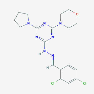 molecular formula C18H21Cl2N7O B387125 2-[(2E)-2-[(2,4-DICHLOROPHENYL)METHYLIDENE]HYDRAZIN-1-YL]-4-(MORPHOLIN-4-YL)-6-(PYRROLIDIN-1-YL)-1,3,5-TRIAZINE 