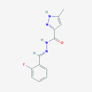 molecular formula C12H11FN4O B387171 N'-(2-fluorobenzylidene)-3-methyl-1H-pyrazole-5-carbohydrazide 