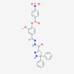 molecular formula C31H25N5O6 B387231 4-{2-[(5,5-diphenyl-4,5-dihydro-1H-pyrazol-3-yl)carbonyl]carbohydrazonoyl}-2-methoxyphenyl 4-nitrobenzoate 