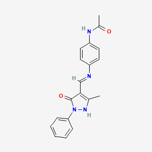 molecular formula C19H18N4O2 B3872357 N-(4-(((3-Methyl-5-oxo-1-phenyl-1H-pyrazol-4(5H)-ylidene)methyl)amino)phenyl)acetamide CAS No. 24664-51-5