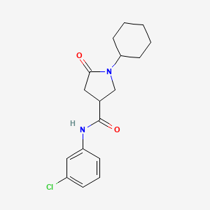 molecular formula C17H21ClN2O2 B3872390 N-(3-chlorophenyl)-1-cyclohexyl-5-oxopyrrolidine-3-carboxamide 