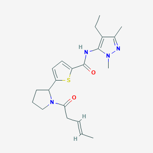 molecular formula C21H28N4O2S B3872401 N-(4-ethyl-1,3-dimethyl-1H-pyrazol-5-yl)-5-{1-[(3E)-3-pentenoyl]-2-pyrrolidinyl}-2-thiophenecarboxamide 