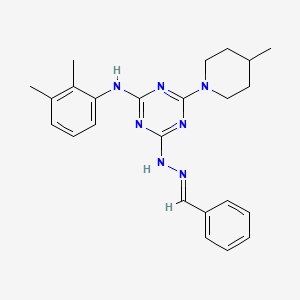 molecular formula C24H29N7 B3872588 N-(2,3-DIMETHYLPHENYL)-4-(4-METHYLPIPERIDIN-1-YL)-6-[(2E)-2-(PHENYLMETHYLIDENE)HYDRAZIN-1-YL]-1,3,5-TRIAZIN-2-AMINE 