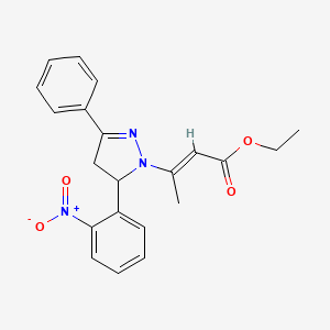 molecular formula C21H21N3O4 B3872736 ethyl (2E)-3-[5-(2-nitrophenyl)-3-phenyl-4,5-dihydro-1H-pyrazol-1-yl]but-2-enoate 