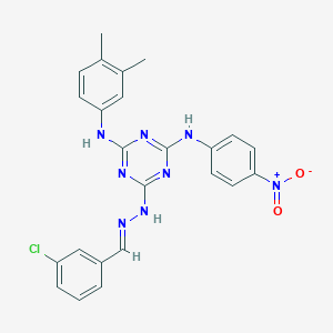 2-N-[(E)-(3-chlorophenyl)methylideneamino]-4-N-(3,4-dimethylphenyl)-6-N-(4-nitrophenyl)-1,3,5-triazine-2,4,6-triamine