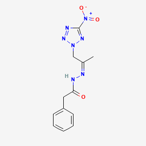molecular formula C12H13N7O3 B3872823 N'-[1-methyl-2-(5-nitro-2H-tetrazol-2-yl)ethylidene]-2-phenylacetohydrazide 