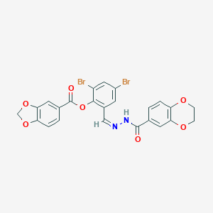 2,4-Dibromo-6-[2-(2,3-dihydro-1,4-benzodioxin-6-ylcarbonyl)carbohydrazonoyl]phenyl 1,3-benzodioxole-5-carboxylate
