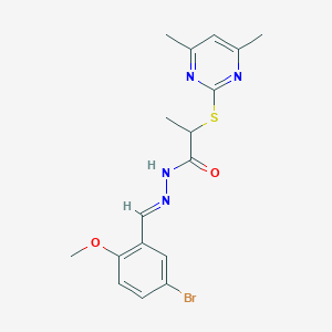 molecular formula C17H19BrN4O2S B3872977 N-[(E)-(5-bromo-2-methoxyphenyl)methylideneamino]-2-(4,6-dimethylpyrimidin-2-yl)sulfanylpropanamide 