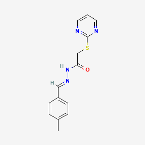 molecular formula C14H14N4OS B3873000 N'-[(E)-(4-methylphenyl)methylidene]-2-(pyrimidin-2-ylsulfanyl)acetohydrazide 