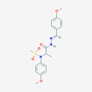 molecular formula C19H23N3O5S B3873066 N-(4-Methoxyphenyl)-N-(1-{N'-[(E)-(4-methoxyphenyl)methylidene]hydrazinecarbonyl}ethyl)methanesulfonamide 