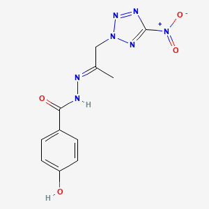 molecular formula C11H11N7O4 B3873208 4-hydroxy-N-[(E)-1-(5-nitrotetrazol-2-yl)propan-2-ylideneamino]benzamide 