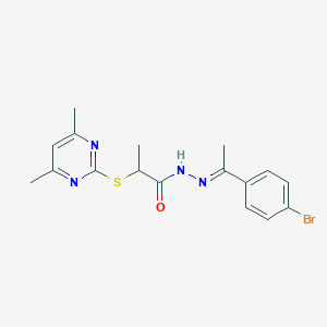 molecular formula C17H19BrN4OS B3873221 N-[(E)-1-(4-bromophenyl)ethylideneamino]-2-(4,6-dimethylpyrimidin-2-yl)sulfanylpropanamide 