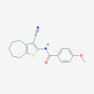 molecular formula C18H18N2O2S B387328 N-(3-cyano-5,6,7,8-tetrahydro-4H-cyclohepta[b]thiophen-2-yl)-4-methoxybenzamide CAS No. 332373-83-8